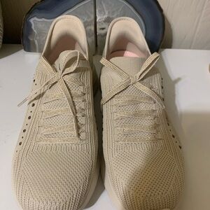 Skechers Women's Beige Knit Athletic Sneakers